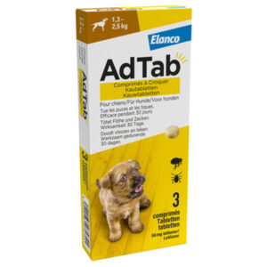 Elanco Ad Tab kauwtabletten anti vlooien en tekenmiddel 1.2-2.5kg hond